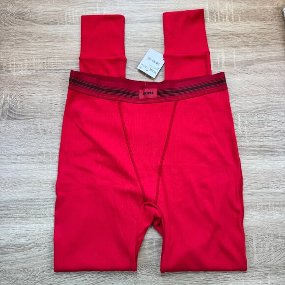 NWT SKIMS Cotton Rib Leggings Cherry Red Contrast Stitch Medium - Picture 1 of 11